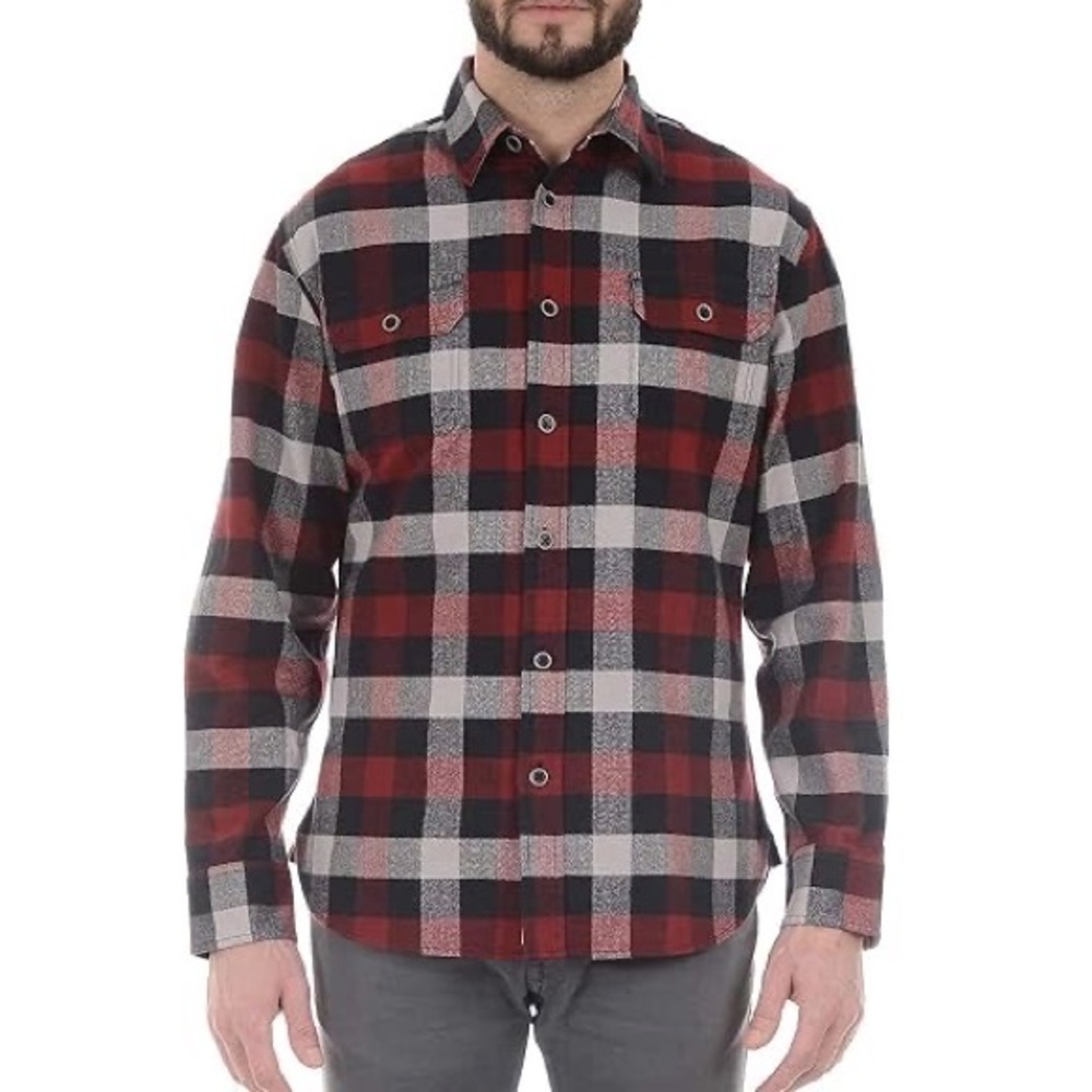 Jachs Men's Flannel Burgundy and Black Checkered Shirt
